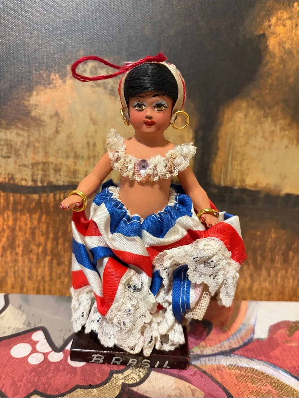 Handcrafted Brazilian Doll with Red, White & Blue Skirt